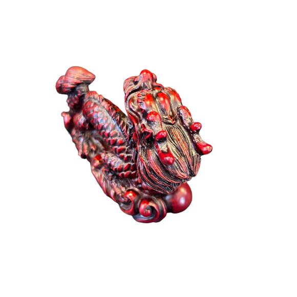 Vintage Small Mini Resin Red Chinese Dragon Figurine Sculpture Feng Shui 2" x 3" - Picture 6 of 10